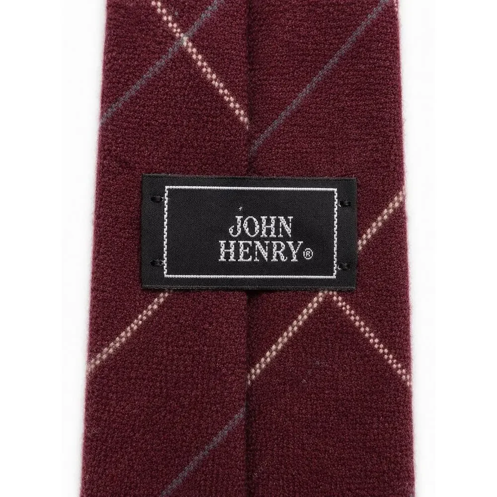 John Henry Pure Scottish Wool Tie – Burgundy Windowpane Plaid – Woven in England